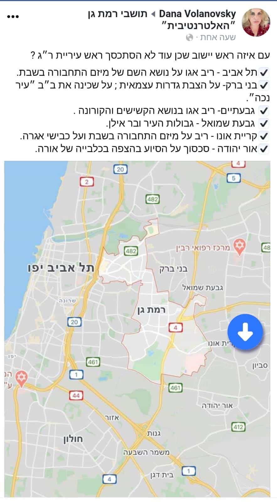 הפוסט של דנה וולנובסקי בפייסבוק