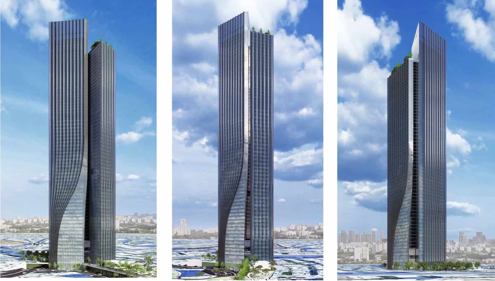 יחליף 3 בנייני משרדים נמוכים. בניין יורוקום | הדמייה: חברת קנדה ישראל, מילוסלבסקי אדריכלים