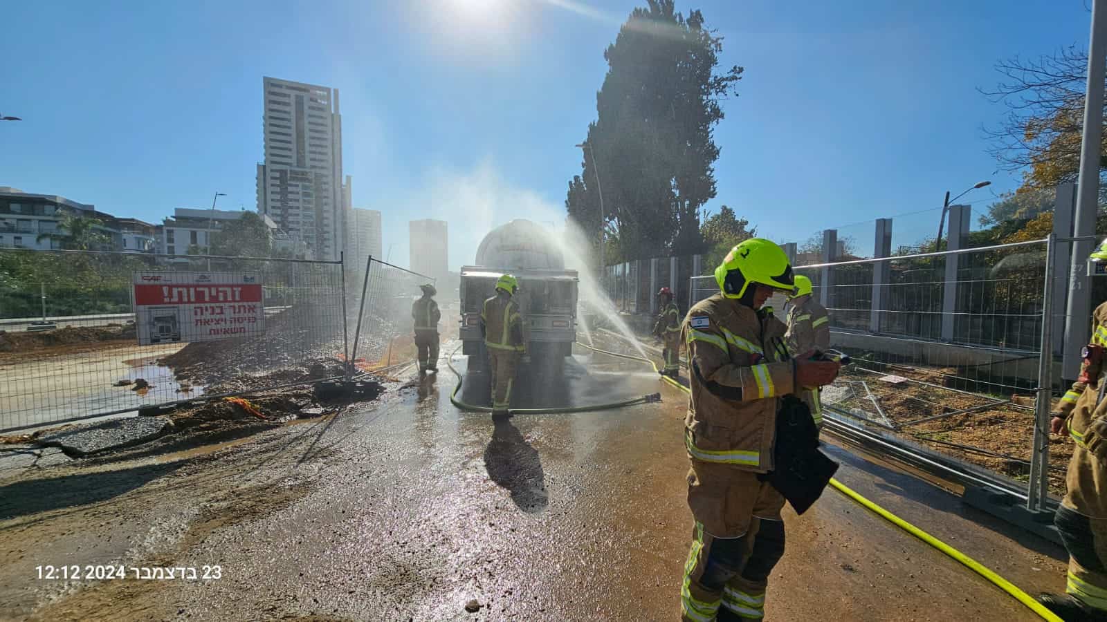 דליפת גז ממכלית גז ברמת גן. צילום: כיבוי אש והצלה