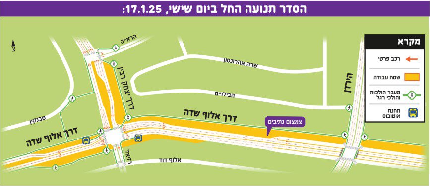 הסדר חדש בדרך אלוף שדה‎ רמת גן החל מה 17.1.2025. צילום: באדיבות נת”ע