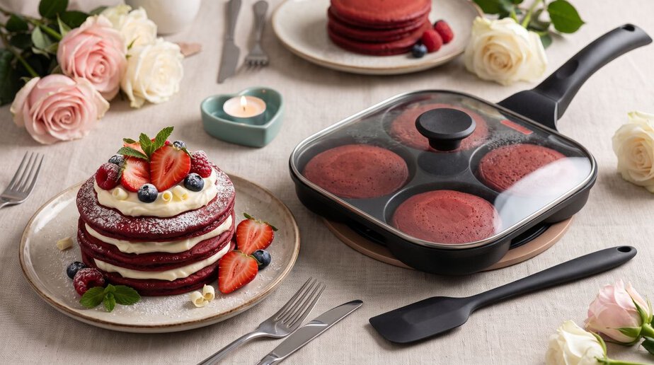 פנקייק Red Velvet עם קרם מסקרפונה ,תותים ופירות יער, באדיבות סולתם (1)